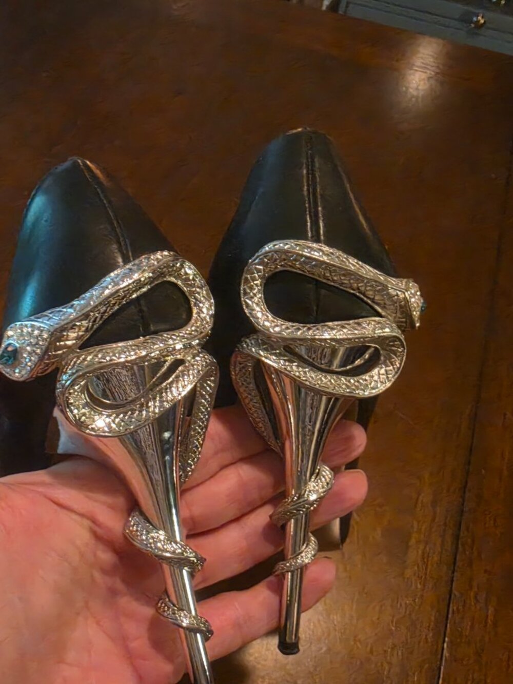Scene Black Snake‑Heel Stilettos Sculpted Serpent Metal Heels Ultra‑Rare S 9 - Picture 2 of 5